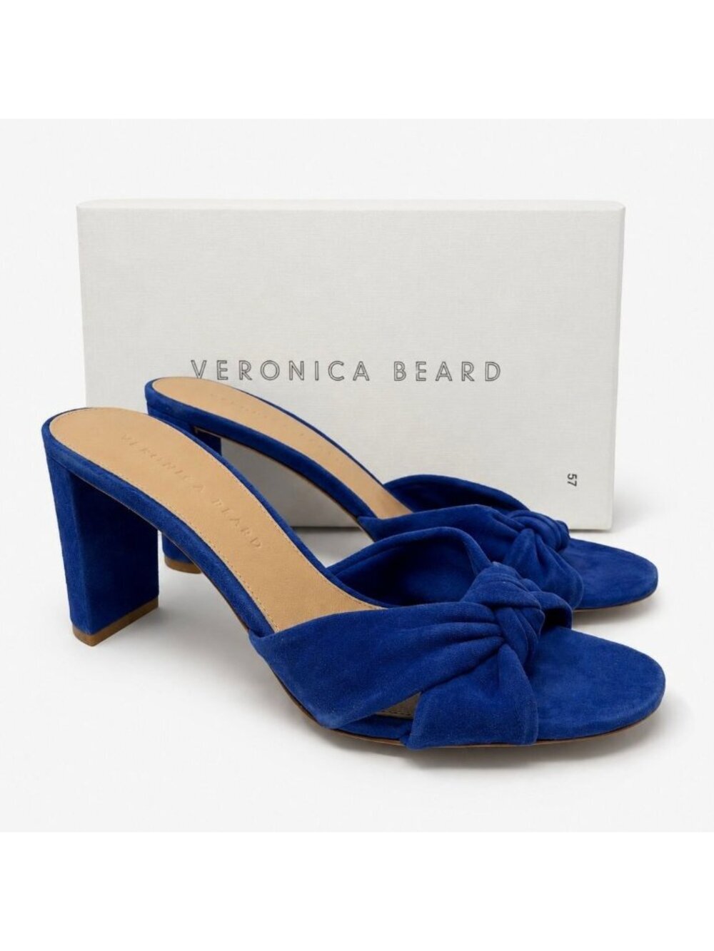 Veronica Beard Ganita Navy Blue Suede Knot Sandals Womens 9.5 Heels
